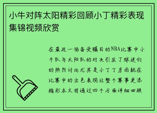 小牛对阵太阳精彩回顾小丁精彩表现集锦视频欣赏