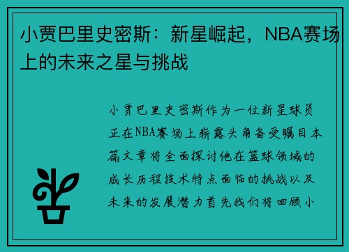 小贾巴里史密斯：新星崛起，NBA赛场上的未来之星与挑战