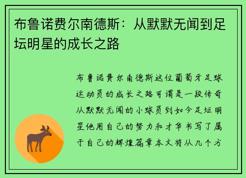 布鲁诺费尔南德斯：从默默无闻到足坛明星的成长之路
