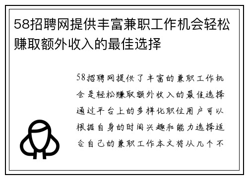 58招聘网提供丰富兼职工作机会轻松赚取额外收入的最佳选择