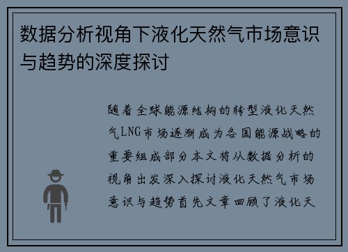 数据分析视角下液化天然气市场意识与趋势的深度探讨